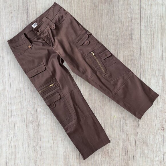 CACHE Brown Gold Zipper Capri Cropped Cargo Pants 4 - Picture 1 of 8